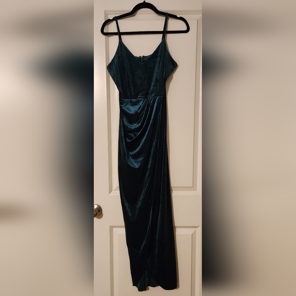 Green Ruched Maxi Dress with Spaghetti Straps